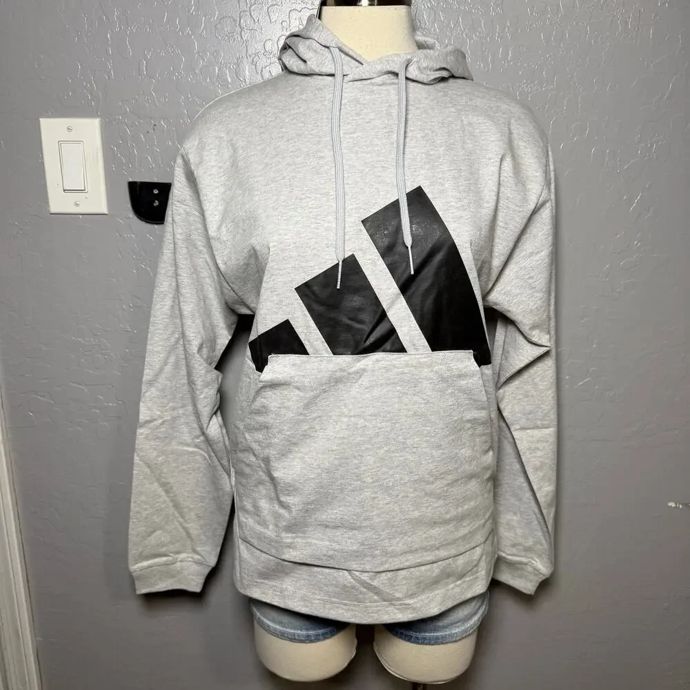 Adidas Men's Essentials Big Logo Fleece Hoodie, Light Grey Heather, 2XS